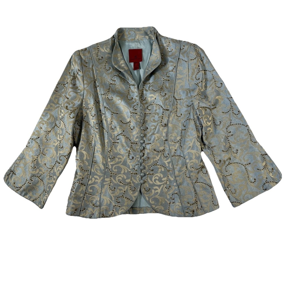 JS Collections Vintage Beaded Evening Jacket Size 8 Blue Jacquard Formal Canada